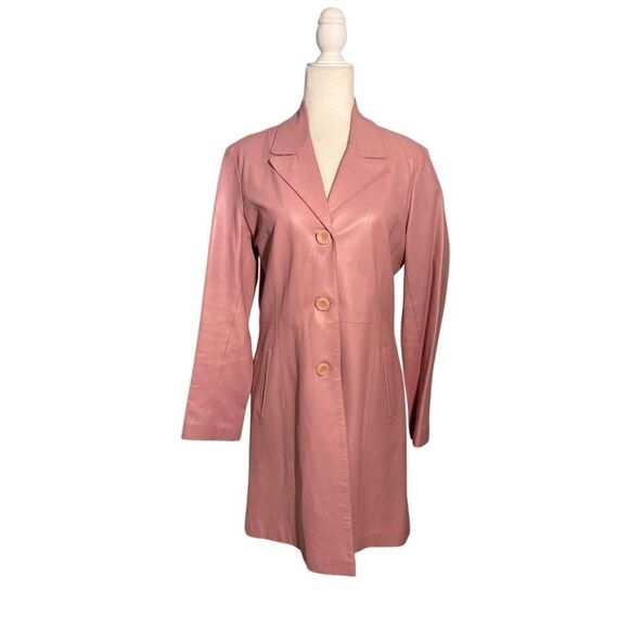 Real Leather mauve 3/4 length trench coat - Picture 1 of 11